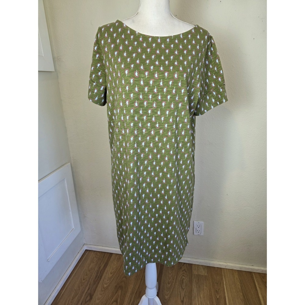 Boden 14R Darcey Green Pea‎ Paisley Slub Cotton Pullover Dress Knee Length Cozy